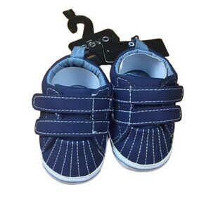 Revo Blue Crib Shoe w/ East to Fasten Strap, Size 2 (1-3M), Blue w/ White Thread